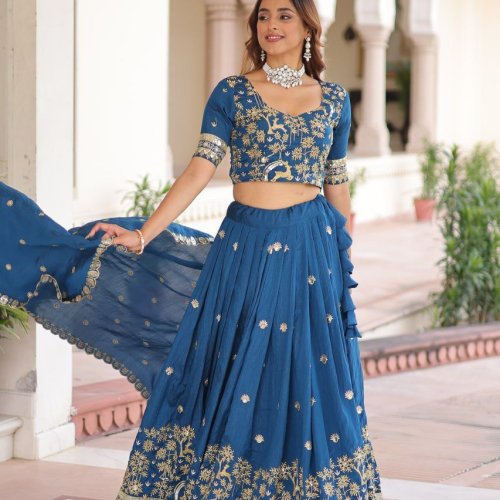 Designer Vichitra Silk Lehenga Choli Set