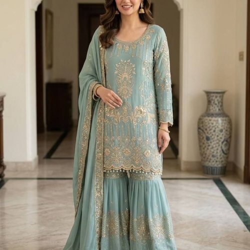 Fandy Sequins Embroidered Palazzo Suit Set