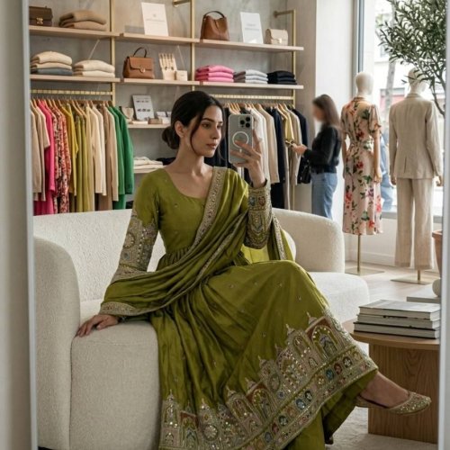 Heavy Embroidery Coding Dori Gown Set