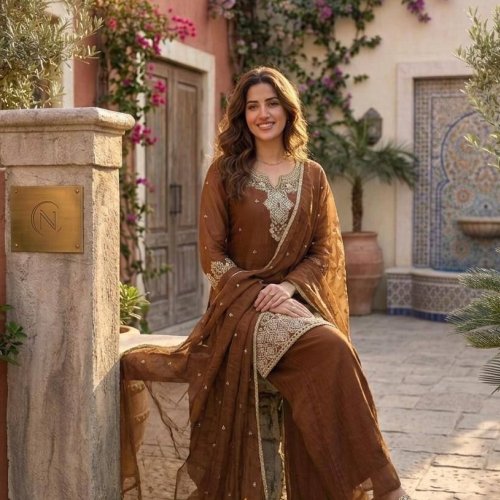 Party Wear Rangoli Crush Kurti Palazzo Set