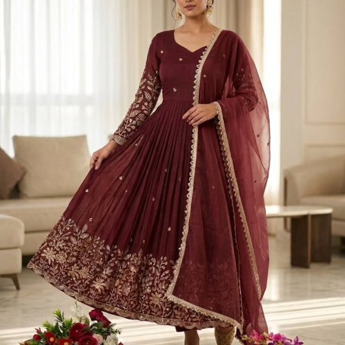 Party Wear Vichitra Silk Gown Set