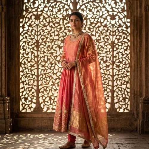 Pink Fendy Silk Anarkali Gown Set