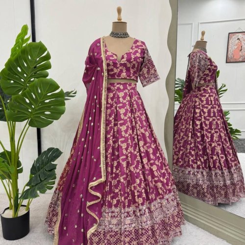 Pink Jacquard Lehenga Choli Set