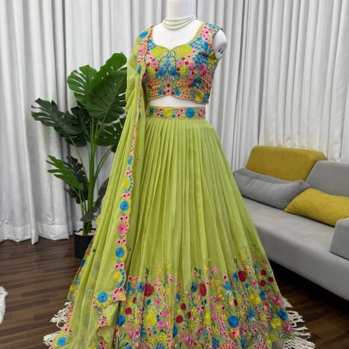 Pista Green Organza Silk Lehenga Set