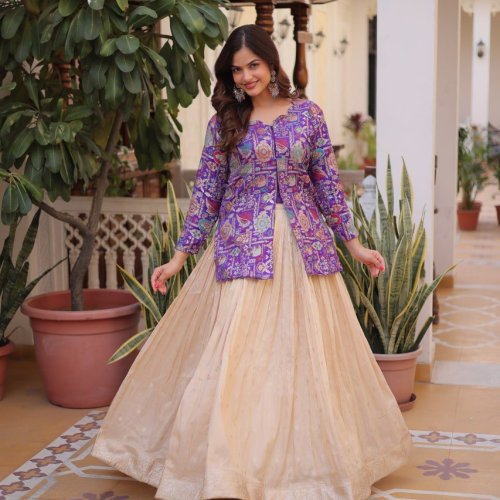 Printed Party Wear Jacquard Lehenga Choli Set