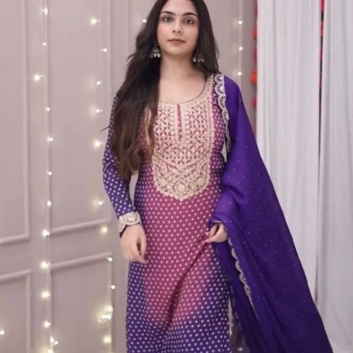 Purple Bandhani Printed Kurta Set