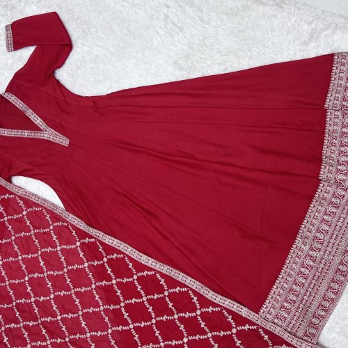 Red Banarasi Jacquard Anarkali Set