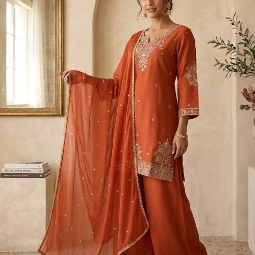 Roman Crush Sequence Kurti Palazzo Dupatta Set
