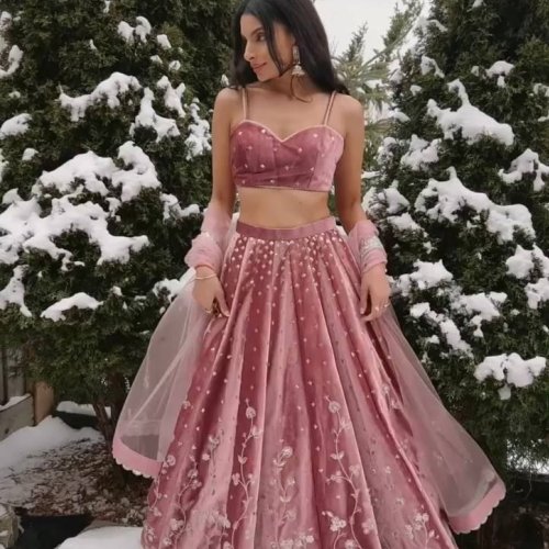Rose Pink Japan Satin Lehenga Choli Set