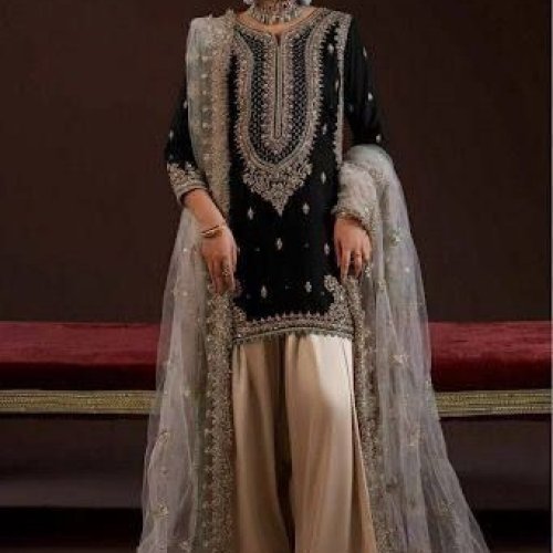 Sequins Embroidered Top Palazzo Dupatta Set