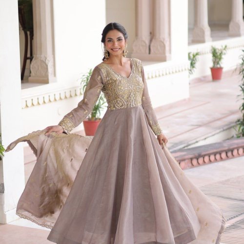 Sequins Zari Embroidered Party Wear Gown