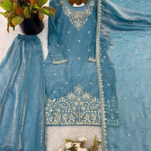 Sky Blue Fendy Silk Palazzo Set