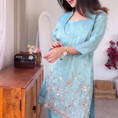 Sky Blue Glass Roman Kurta Pant Set