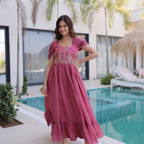 Wedding Wear Mal Chanderi Gown Dress