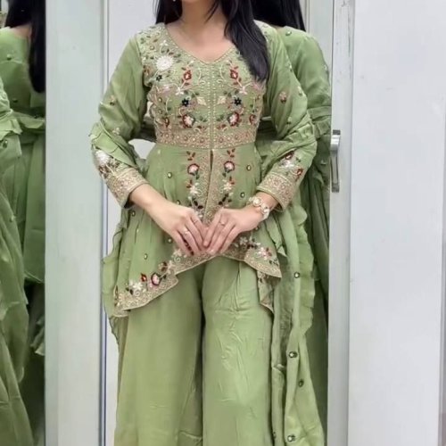 Wedding Wear Rangoli Silk Palazzo Dupatta Set