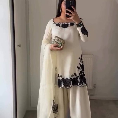 White Fendy Silk Party Suit Set