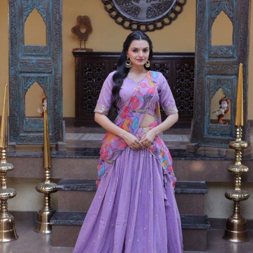 Womens Zari Sequins Wedding Lehenga Set