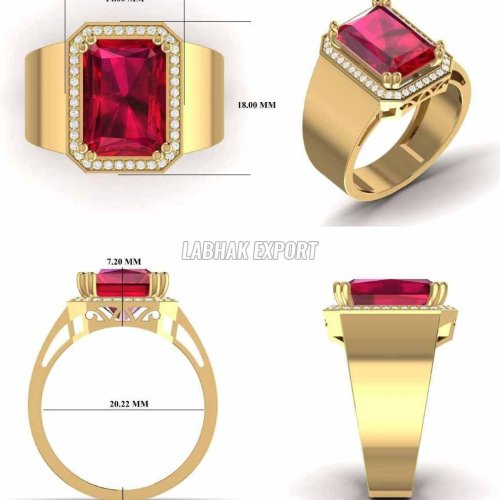 Mens Red Diamond Gold Ring