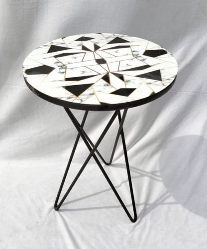 Marble Mosaic Top Round Accent Table