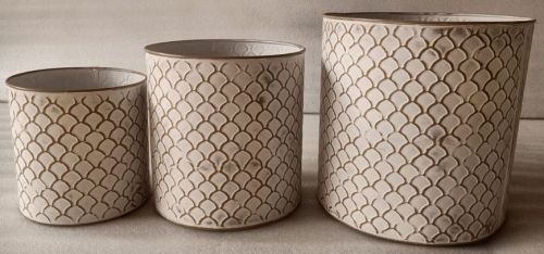 White Cylindrical Textured Metal Planter