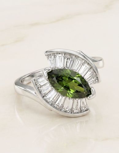 Emerald Empress Marquise Cut Sterling Silver Zirconia Diamond Ring