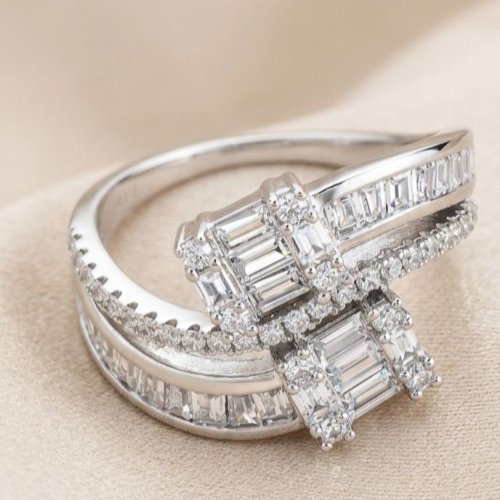 Empire Twin Stone 925 Italian Sterling Silver Zirconia Diamond Ring