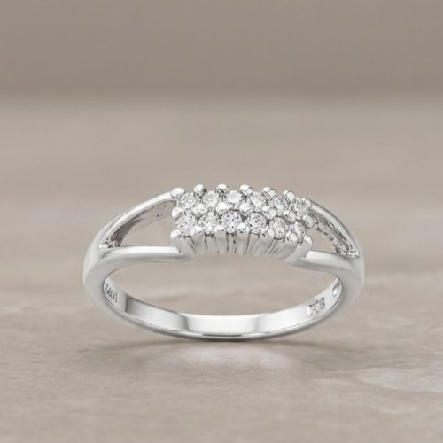 Ladies Crystal Bridge 925 Italian Sterling Silver Zirconia Diamond Ring