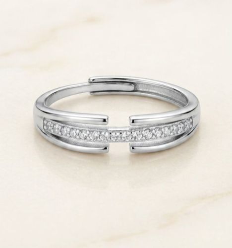 Ladies Linear Luxe Hallmarked Sterling Silver Zirconia Diamond Ring