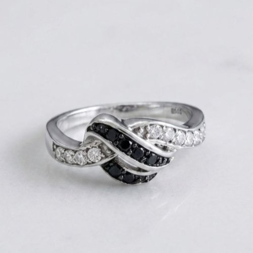 Ladies Midnight Wave 925 Italian Sterling Silver Zirconia Diamond Ring