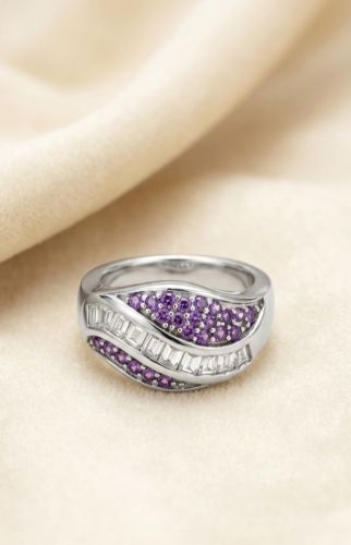 Midnight Orchid Sterling Silver Zirconia Diamond Ring