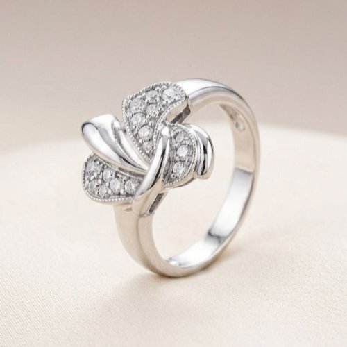 Silver Bow Knot 925 Italian Sterling Silver Zirconia Diamond Ring