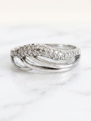 Silver Wave Bloom Sterling Silver Zirconia Diamond Ring