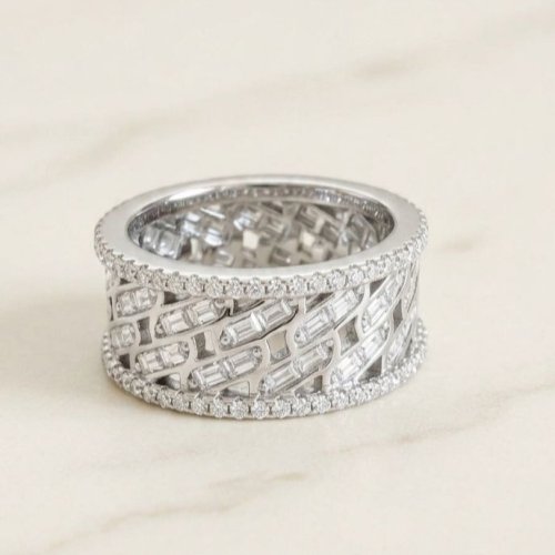 Venetian Lattice Sterling Silver Zirconia Diamond Band Ring