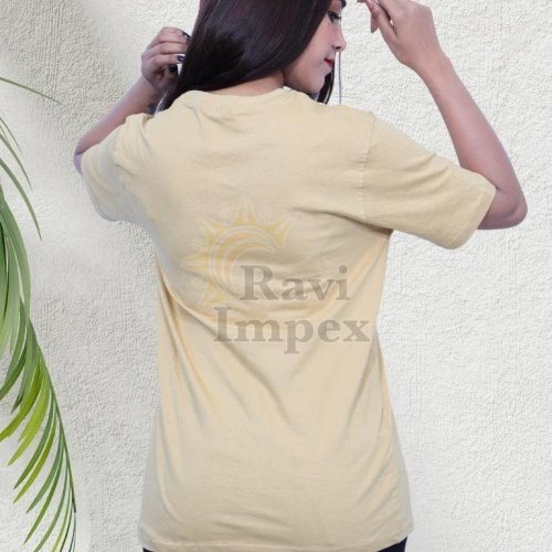 Beige Plain Cotton Ladies T-Shirt