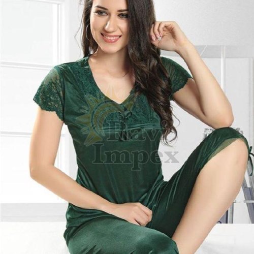 Green Women Satin Nighty
