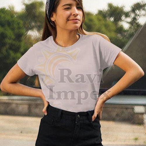 Grey Plain Cotton Ladies T-Shirt