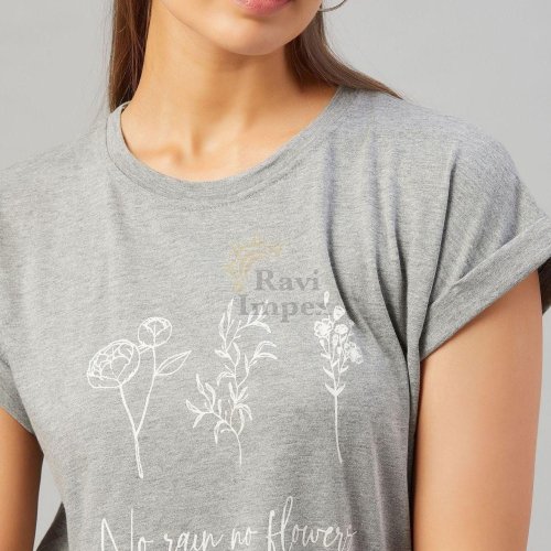 Ladies Printed Cotton Round Neck T-Shirt