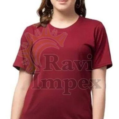 Maroon Plain Cotton Ladies T-Shirt