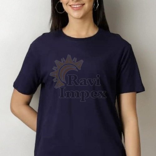 Navy Blue Plain Cotton Ladies T-Shirt