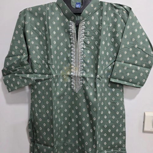 Olive Green Cotton Ladies Short Kurti