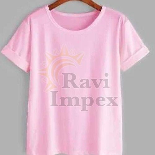 Pink Plain Cotton Ladies T-Shirt