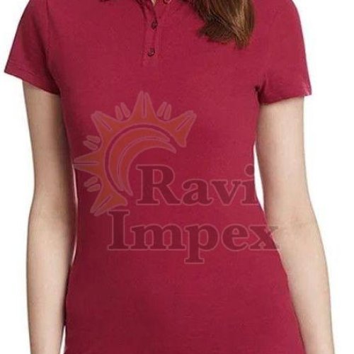Plain Maroon Ladies Polo T-Shirt