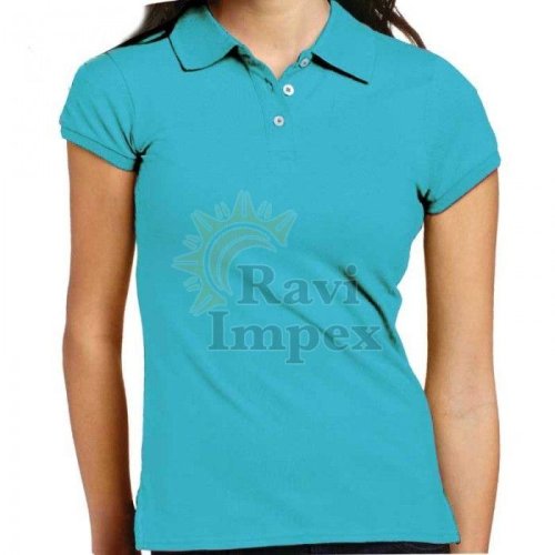 Plain Sky Blue Ladies Polo T-Shirt