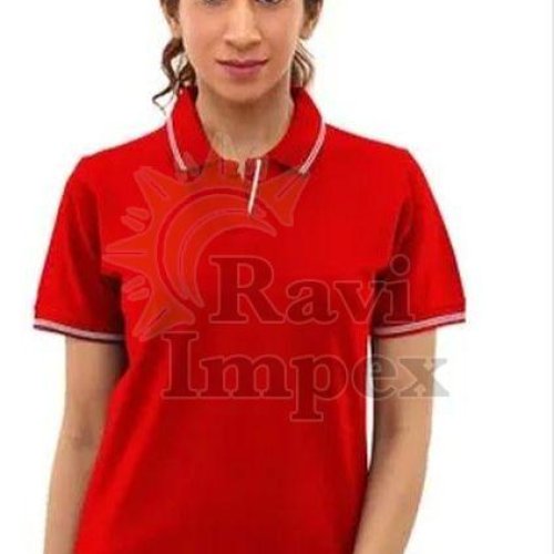 Solid Red Ladies Polo T-Shirt