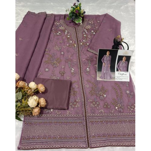 Chiffon with Embroidery Sequence Work with Khatli Work Pakistani Suit