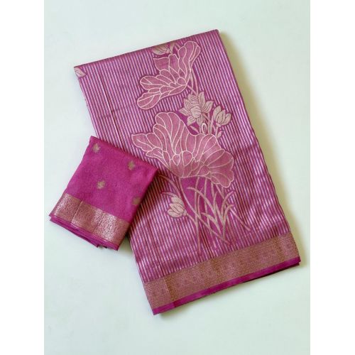 Cotton Silk Handloom Printed Saree With Tassel Border
