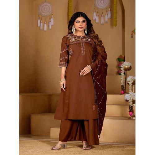 Ladies Fancy Trending Mango Silk Embroidered Palazzo Suit