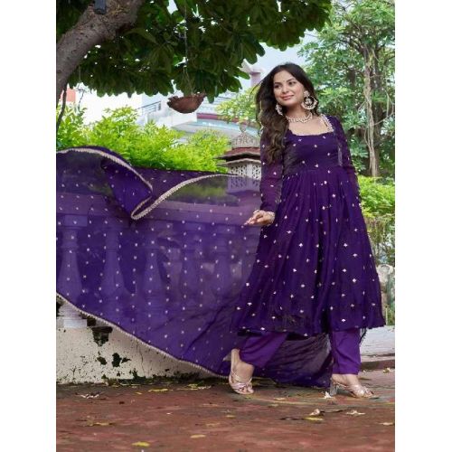 Purple Heavy Fendi Silk Embroidered Anarkali Suit Set
