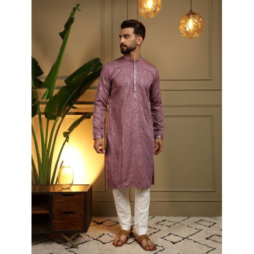 Purple Heavy Khadi Cotton Embroidered Kurta Pyjama