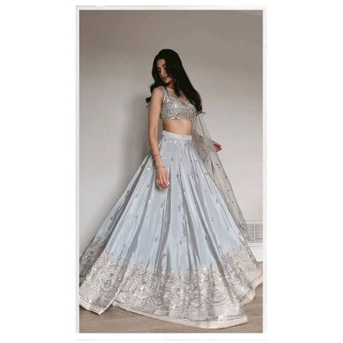 Satin Silk Dori Embroidery Zari Thread Sequins Work Lehenga Choli Set